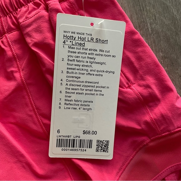 NWT Lululemon Hotty Hot LR Short *Long 4" in Lip Gloss (pink) - Picture 3 of 7